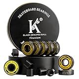 KVENI ABEC 9 Skateboard Bearings - Premium 608rs Ceramic Ball Bearings with Titanium Coating - Fast Spin Longboard Bearings Set (8-Pack + Washers + Spacers)