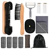 Tuhangcc 12PCS Complete Pool Table Brush Set All-in-One Cleaning Kit with 2 Sizes Wooden Brushes Lint Roller 2 Refills Plush Glove 4 Cue Sponges Suede Cloth Waterproof Storage Bag for Billiard Rooms