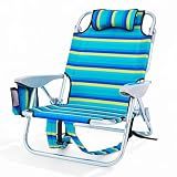 Canpsky Portable Beach Chair for Adults, Outdoor Lightweight Camping Chair Lay Flat Folding Backpack Beach Reclining Chair with 5 Positions, Headrest, Zipper Pouch, Cup Holder, NEW Striped