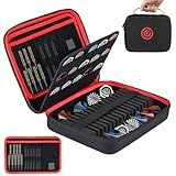 Lebared XXL Large EVA Hard Shell Dart Case for 15Darts, 30 Flights, Shafts & Accessories with Carry Handle, Darts Case with Soft Pad & Mesh Bag for Steel or Soft Tips, Dart Bag Bar Game, Travel -Red