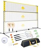 VSSAL 3-in-1 Portable Badminton, Volleyball & Pickleball Net Set for Adults, Adjustable Height 34"–10 ft for Backyards or Beach, Outdoor Sports Combo with Carry Bag, Rackets, Paddles & Balls (10 ft)