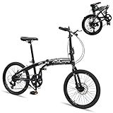 CamPingSurvivals 20 Inch Folding Bike, 7 Speed Foldable Bike with 100% Assembled, Dual Disc Brake, Fork Suspension, High-Carbon Steel Frame, Non-Slip tire and Adjustable Saddle (Black & Green)