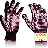 Heat Resistant Gloves for Hair Styling & Sublimation – 572°F Protection Silicone Bump Grip, Curling Iron & Flat Iron Glove, Ambidextrous One‑Size Rose Red