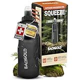 Bachgold Squeeze Water Filter Camping | Portable Water Filtration System for Hiking, Backpacking & Survival | Swiss Design 500L Capacity Outdoor Water Filter Bottle (Gray, 16.9 Oz)