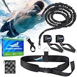 Swimming Training Belt 8-25FT Adjustable Swimming Resistance Belt, Stationary Harness for Any Pool Without Counter Current System (Yellow Umbrella)