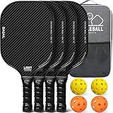 BAGAIL Pickleball Paddles, USAPA Approved Fiberglass Surface Pickleball Set, Lightweight Pickle Ball Rackets with 4 Balls, 1 Bag, Designed in California for Traction and Stability - 4 Pack, Black