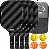 BAGAIL Pickleball Paddles, USAPA Approved Fiberglass Surface Pickleball Set, Lightweight Pickle Ball Rackets with 4 Balls, 1 Bag, Designed in California for Traction and Stability - 4 Pack, Black