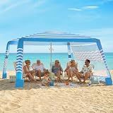 Zeraty Beach Cabana 8'×8', Portable Beach Canopy with Side Wall, UPF 50+ Silver-Coated Beach Tent Sun Shelter Easy Pop Up, Wind Resistant Adjustable Height Beach Umbrella Tent for Family, Light Blue