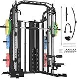 DONOW Smith Machine with Weight Stacks Power Cage Squat Rack Dual Cable Crossover Machine Home Gym Systems Station LAT Pull Down DN-DS939B 320lbs Cement Weights