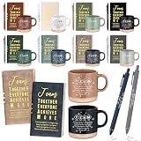 Didaey 10 Sets Team Appreciation Gifts Set 13oz Inspirational Ceramic Coffee Mugs A6 Leather Notebooks Ballpoint Pens Bulk Thank You Gifts for Team Members, Employees, Staff, Nurses