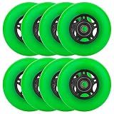 WHEELCOME Inline Skate Wheels Outdoor & Indoor Blade Roller Skate Wheels 85a Roller Hockey Wheels w/Bearings ABEC-9 for Scooter Luggage Repair, 64mm 70mm 72mm 76mm 80mm Dia, 8-Pack (Green, 80mm)