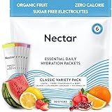 Nectar Hydration Packets - Electrolytes Powder Packets - Sugar Free & 0 Calorie - Organic Fruit Liquid Daily IV Hydrate Powder for Dehydration Relief and Rehydration (Variety 30 Pack)