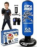 Marwan Sports 5-in-1 Kids Punching Bag Set with Gloves, Pump & Funnel – 63” Inflatable Boxing Bag for Kids 4-12, Durable PVC, Fast Rebound, Waterproof Base Cover with Handles, Gift for Boys & Girls