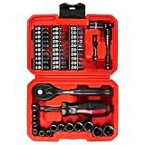 LLNDEI 48 Piece 1/4" Mini Socket Ratchet Wrench Set, Metric Shallow(4-14mm)