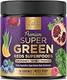 Super Green Powder Superfood - Spirulina, Chlorella & Digestive Enzymes, Red & Greens Powder, 20+ Amazing Superfoods Support Energy & Digestion, Antioxidant Green Blend, Vegan & Non-GMO - 30 Servings