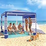 VACCOME Beach Cabana,8 x 8 ft Large Pop Up Beach Canopy Tent for 6-8 People, UPF 50+ Beach Tent Sun Shelter with Sidewall, Wind Resistant Beach Shade, Reinforced Frame, Portable with Carry Bag