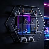 FUSLITE Infinity Mirror Gaming Floating Shelves with LED Lights, Hexagon Wall Mounted LED Shelf with RGB App Control, 36.6" Large Display Rack for Gaming Room Decor, Action Figures, Collectibles