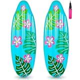 Foilswirl 2 Pcs Inflatable Surf Board 36 Inch Inflatable Pool Floats Luau Hawaiian Beach Pool Party Decorations Tropical Flower Blow up Surfboard Float for Surf Hawaiian Summer Sea Party Toy