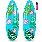 Foilswirl 2 Pcs Inflatable Surf Board 36 Inch Inflatable Pool Floats Luau Hawaiian Beach Pool Party Decorations Tropical Flower Blow up Surfboard Float for Surf Hawaiian Summer Sea Party Toy