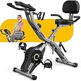 Goimu Exercise Bike, 5 in 1 Foldable Stationary Bike for Seniors, 16-Level Adjustable Magentic Resistance, Indoor Recumbent Bike with 330LB Capacity, Comfortable Seat Backrest (Dark Grey)