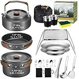 18Pcs Camping Cookware Mess Kit, Joyfair 7.8” Nonstick Camp Cooking Utensil Set (Pot, Pan, Kettle, Grill Grate), Outdoor Backpacking Gear Open Fire Essentials Accessories, Compact/Portable/Lightweight
