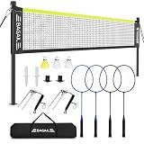 BAGAIL Outdoor Badminton Net Set with Anti-Sag Winch System - Official Size 20ft x 5ft, 4 Rackets, 3 Shuttlecocks, Durable PE Net & Carry Bag for Backyard, Beach, Family Games - Yellow