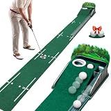 Putting Green Indoor - Golf Putting Mat with Realistic Green Speed, Dual-Hole Precision Golf Practice Putting Mat with Auto Ball Return, 8ft Golf Mat for Indoor & Outdoor Training, Ideal Golf Gifts
