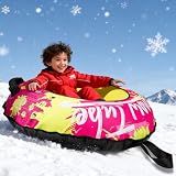 Premium Eco-Friendly Snow Tube - Ultra-Durable Recycled Fabric Cover, Puncture-Resistant, with Comfort Handles & Tow Rope for All-Terrain Snow Sledding (Red Yellow, L)