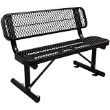 Gaonala 4 Feet Heavy Duty Park Bench with Back Portable Frame, Outdoor Steel Bench with Backrest, Expanded Metal Mesh Bench for Lawn, Park, Deck, Garden, Patio, Porch, Black