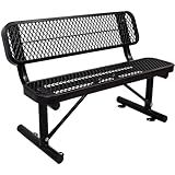 4 Feet Heavy Duty Park Bench with Back Portable Frame, Outdoor Steel Bench with Backrest, Expanded Metal Mesh Bench for Lawn, Park, Deck, Garden, Patio, Porch, Black
