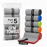 Acteon Microfiber Gym Towels 5 Pack, Quick Dry Silver ION Odor-Free Sweat Towel, Super Absorbent Fast Drying for Men & Women, Workout, Yoga, Running, Hiking, Travel – 16x30.5 Inch