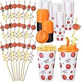 Remerry 16 Set Basketball Party Favors Goodie Cups with Lids and Straws 16 oz Reusable Basketball Plastic Tumblers Sports Season Birthday Party Supplies Candy Cups for Team Coach Fan Gifts