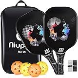 Graphite Pickleball Paddles Set of 2 USAPA Pro Pickleball Racquet w/ 4 Pickleball Balls, Carbon Fiber Pickleball Paddle w/Polypropylene Honeycomb Core, 4.72 in Grip Lightweight