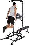 Uboway Pull Up Bar Station, Power Tower with Adjustable Heights and Weight Bench Angles, Pull Up Bar Free Standing, Strength Training Fitness Equipment for Home Gym