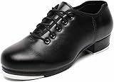 Mens Lace Up Black Tap Shoes Leather Oxford Dance Shoe (12 / Black)