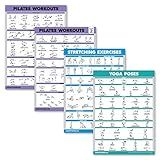Palace Learning 4 Pack - Pilates Workout Volume 1 & 2 + Stretching + Yoga Poses - Exercise Poster Set (18" x 24", LAMINATED)