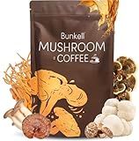 Bunkell Mushroom Coffee, Adaptogenic 6 Mushrooms with Lion's Mane, Reishi, Cordyceps, Shiitake, King Trumpet & Turkey Tail, Instant Coffee Powder for Energy, Digestion & Immune Support, 30 Servings