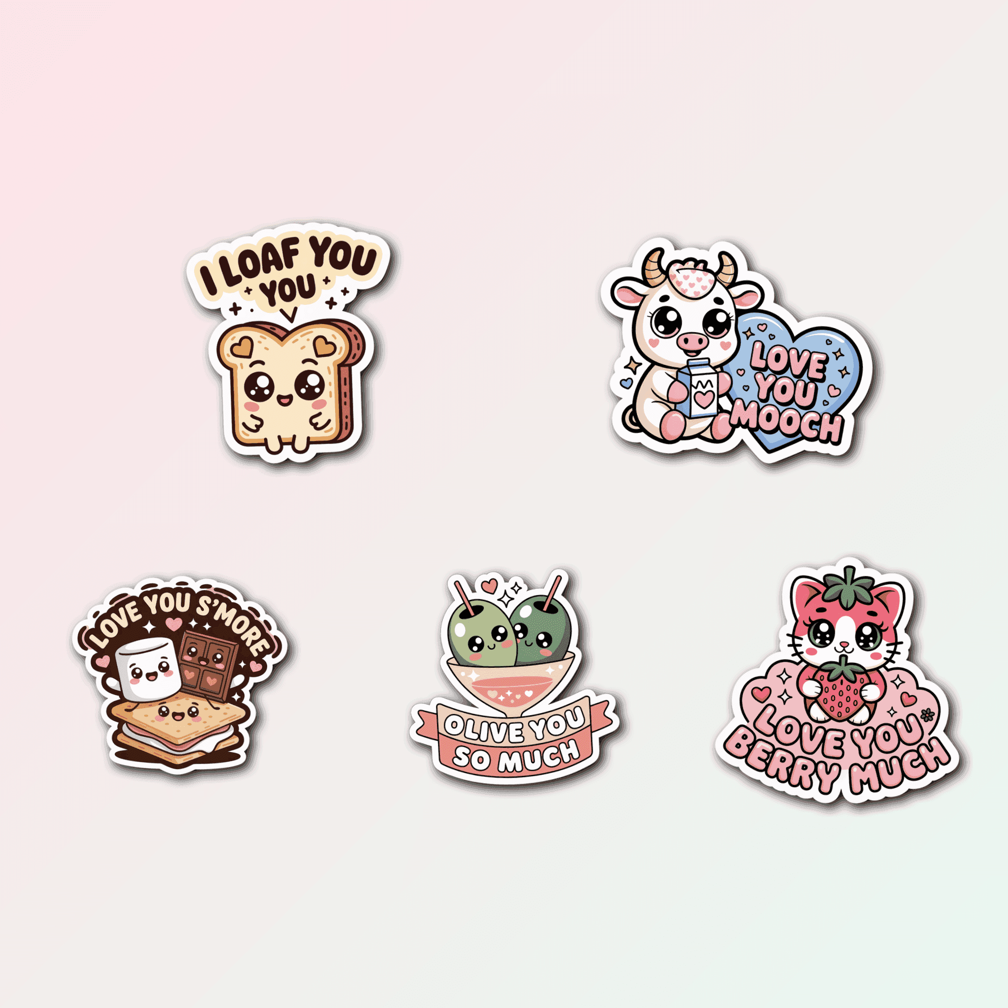 5 Kawaii Love Pun Sticker Pack