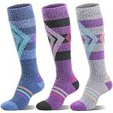 Welwoos Merino Wool Ski Socks for Womens Mens Thermal Winter Warm Thick Knee High Gift Sock Stocking Stuffers for Skiing Outdoor Sports Snowboarding 3 Pairs (Blue/Purple/Grey B,M)