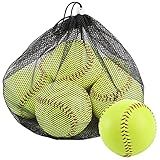Tebery 6 Pack Yellow Sports Practice Softballs, 12-Inch Official Size and Weight Slowpitch, Unmarked & Leather Covered Training Ball for Games, Practice and Training (Yellow)