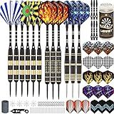 LANNEY Darts Metal Tip, Steel Tip Darts Set 20 Grams, 24 and 26 Grams Professional Dart for Dartboard with Aluminum Shafts, Brass Barrels, Extra Flights, Sharpener Tool Kit, Carrying Case