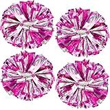4Pcs Upgraded 12inch Metallic Cheerleading Pom Poms, HOLENGS Cheerleader Pompoms Cheer Poms for Kids Adults, Cheering Squad Pompoms for School Sports Games Dance Party (Rose and Silver)