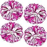 4Pcs Upgraded 12inch Metallic Cheerleading Pom Poms, HOLENGS Cheerleader Pompoms Cheer Poms for Kids Adults, Cheering Squad Pompoms for School Sports Games Dance Party (Rose and Silver)