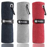 Microfiber Golf Towel, 16" x 16", Waffle Pattern with Clip, 3-Pack