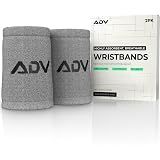 ADV Tennis & Pickleball Wristbands, Slim & Absorbent (Gray, M/L, 2-Pack)