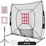 BAGAIL 7x7 ft Extra Large Baseball & Softball Training Net with Batting Tee, Heavy Duty Reinforced Steel Frame, Oversized Hitting Zone for All Levels, Portable Backstop with Carry Bag