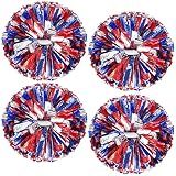4Pcs Upgraded 12inch Metallic Cheerleading Pom Poms, HOLENGS Cheerleader Pompoms Cheer Poms for Kids Adults, Cheering Squad Pompoms for School Sports Games Dance Party (Blue and Red and Sliver)
