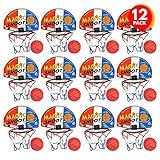 ArtCreativity Mini Basketball Game (12 Sets) Each Set Includes 1 Mini Ball, 1 Back Board Net, & Mounting Tape, Indoor Basketball Hoop for Kids, Basketball Party Favors, Best Gift for Boys and Girls