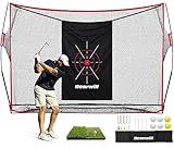 Bearwill Golf Net, 10x7ft Heavy Duty Golf Practice Nets with Mat, Target Cloth, 8 Tees, 6 Balls, Carry Bag for Backyard Driving Chipping Indoor Outdoor Training
