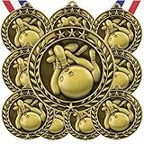 10 Pack Bowling Gold Medals Trophy Award with Neck Ribbons WAMG-906